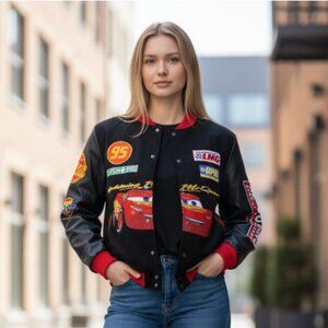 NWOT Disney Lightning Mcqueen Cars Racing Car Patches Pixar Motorcycle Jacket XS